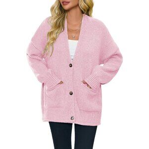 Chic Womens V-Neck Puff Sleeve Cardigan Sweater - Great for Transitional Weather